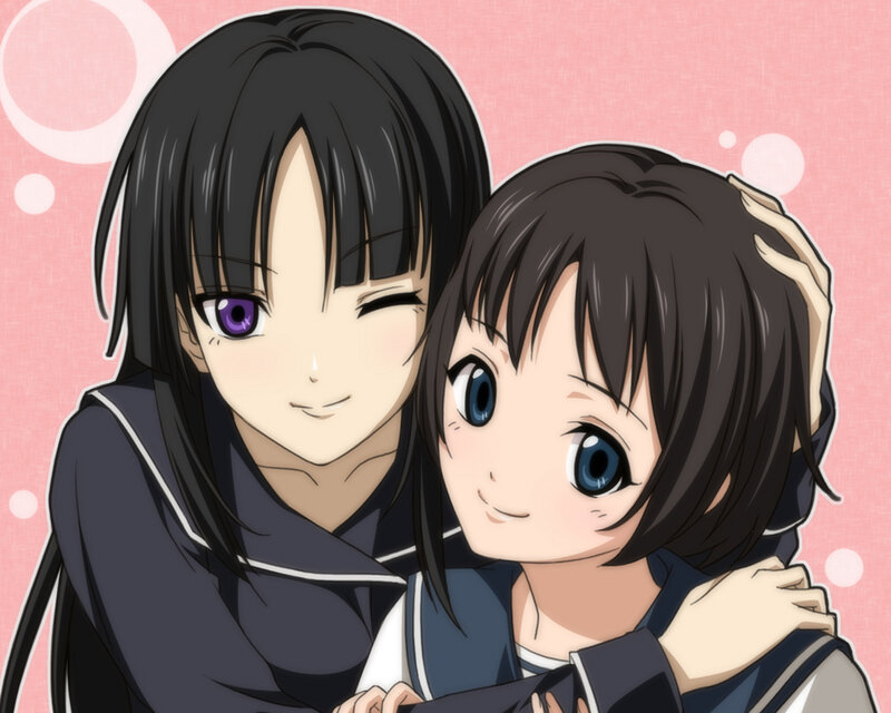 anime girls hugging