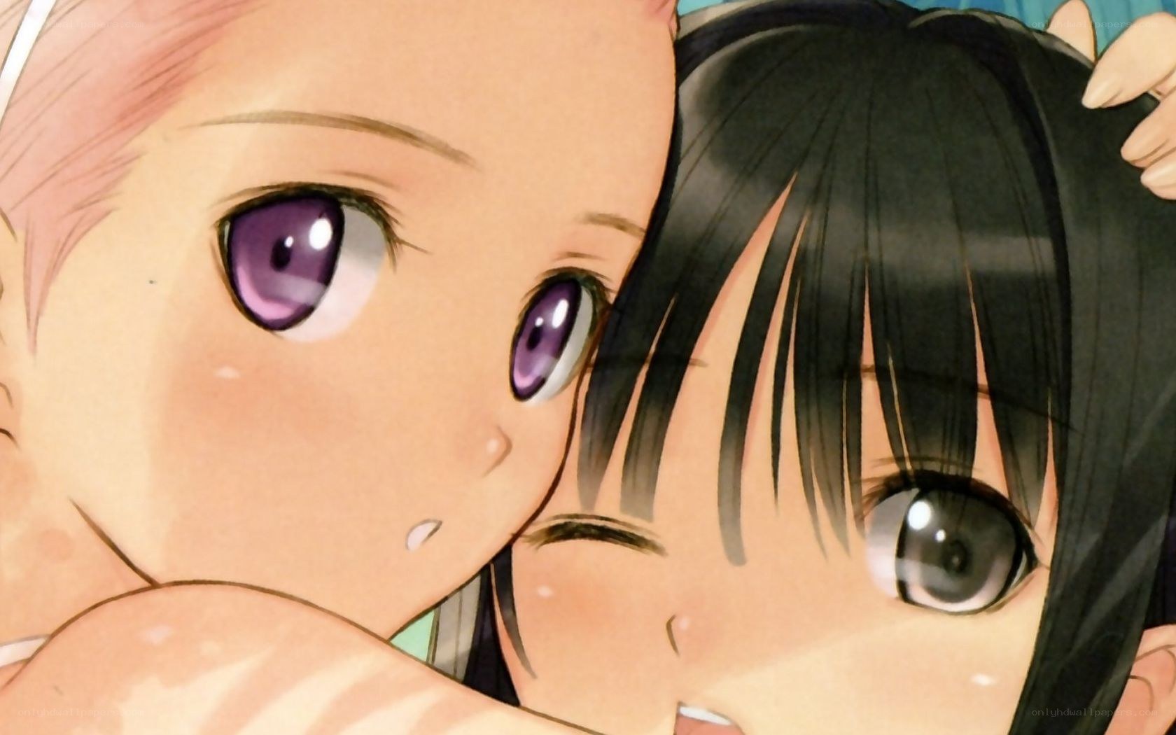 anime girls hugging