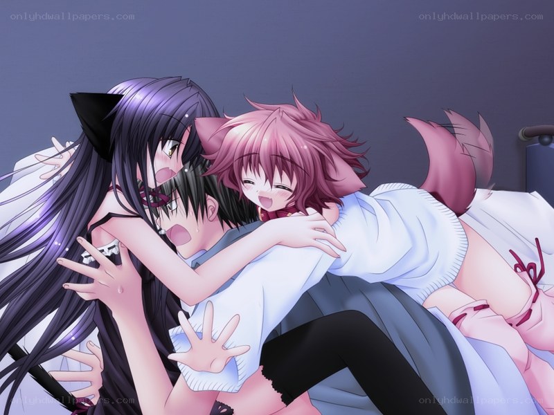 anime girls hugging