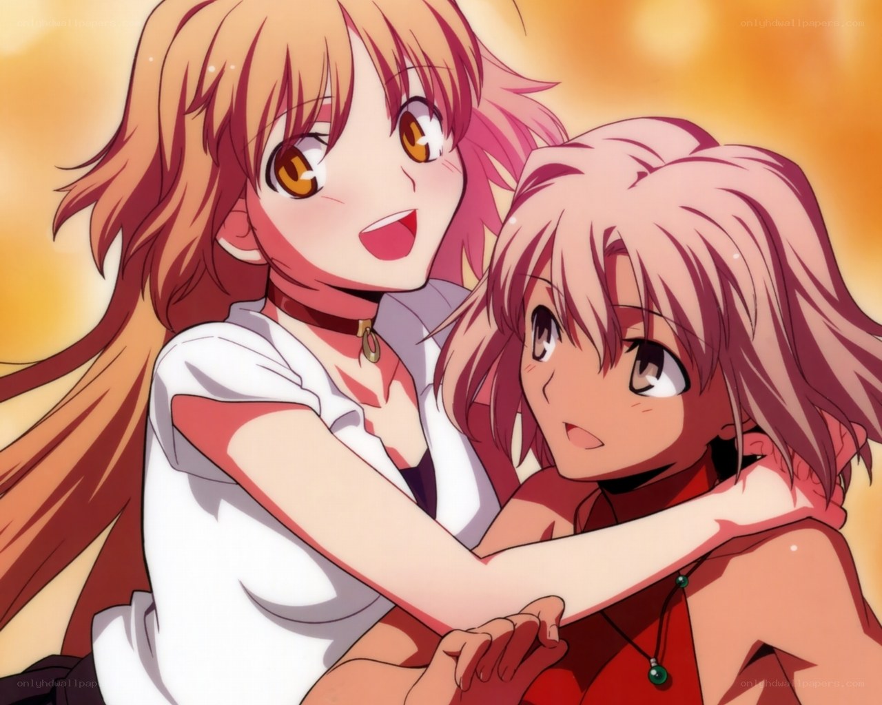 anime girls hugging