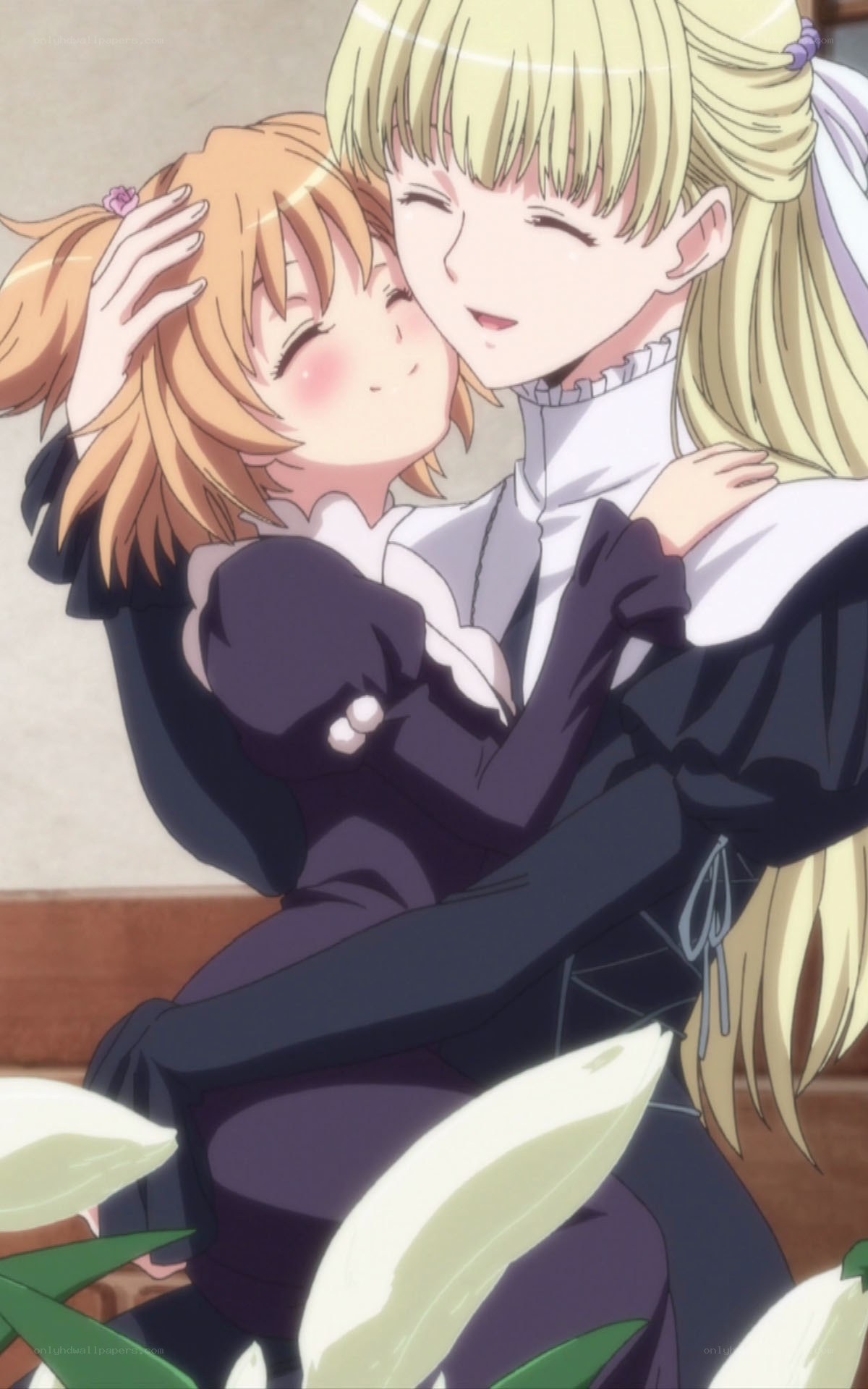 anime girls hugging