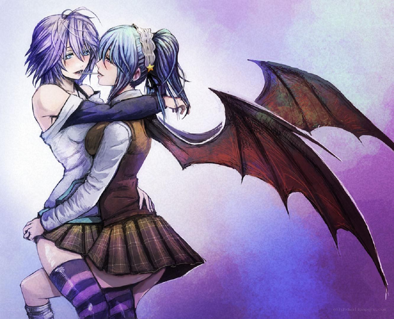 anime girls hugging