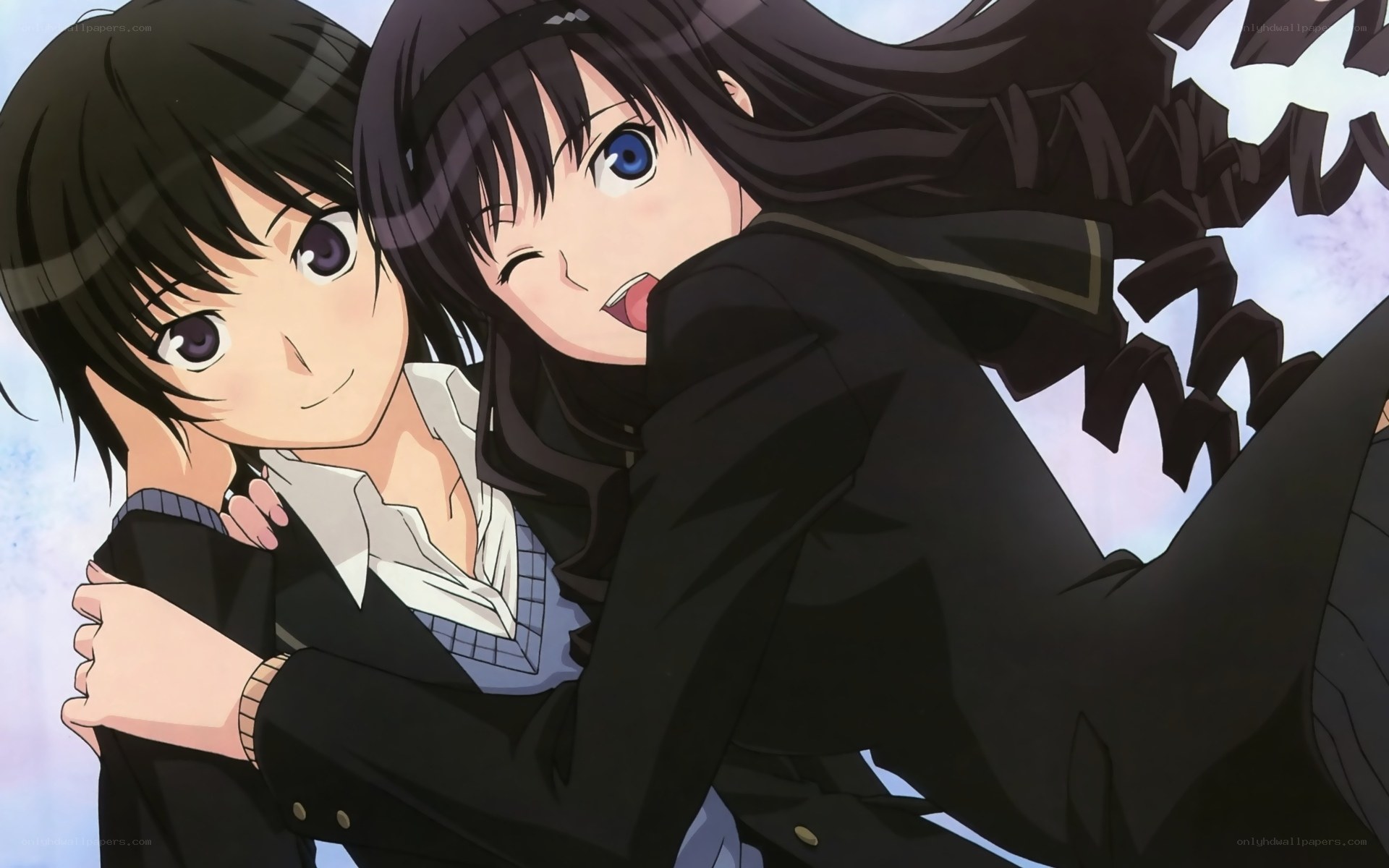 anime girls hugging