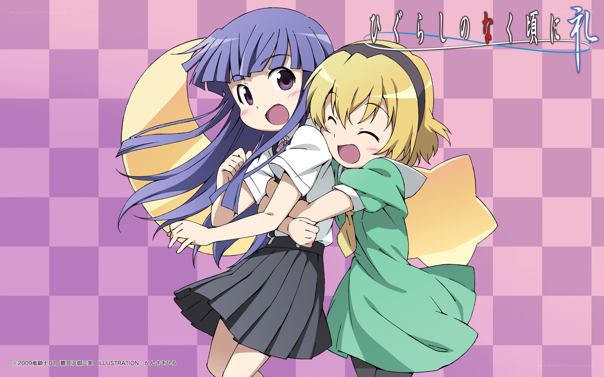 Anime girls hugging