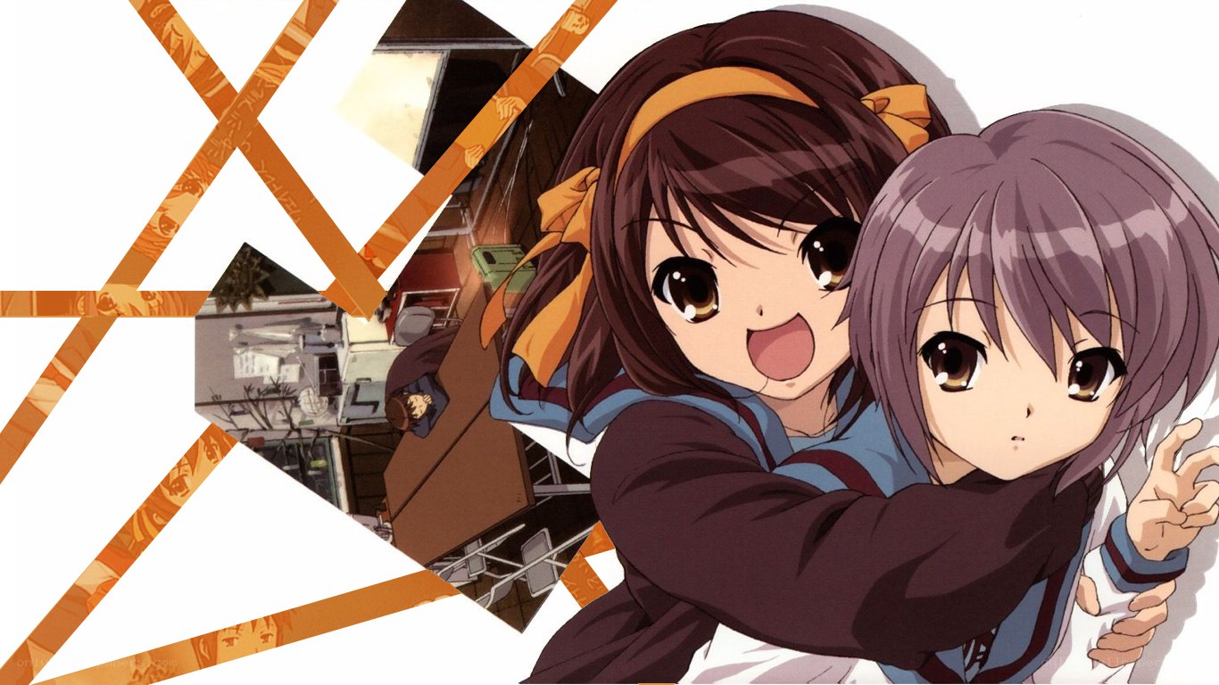 anime girls hugging