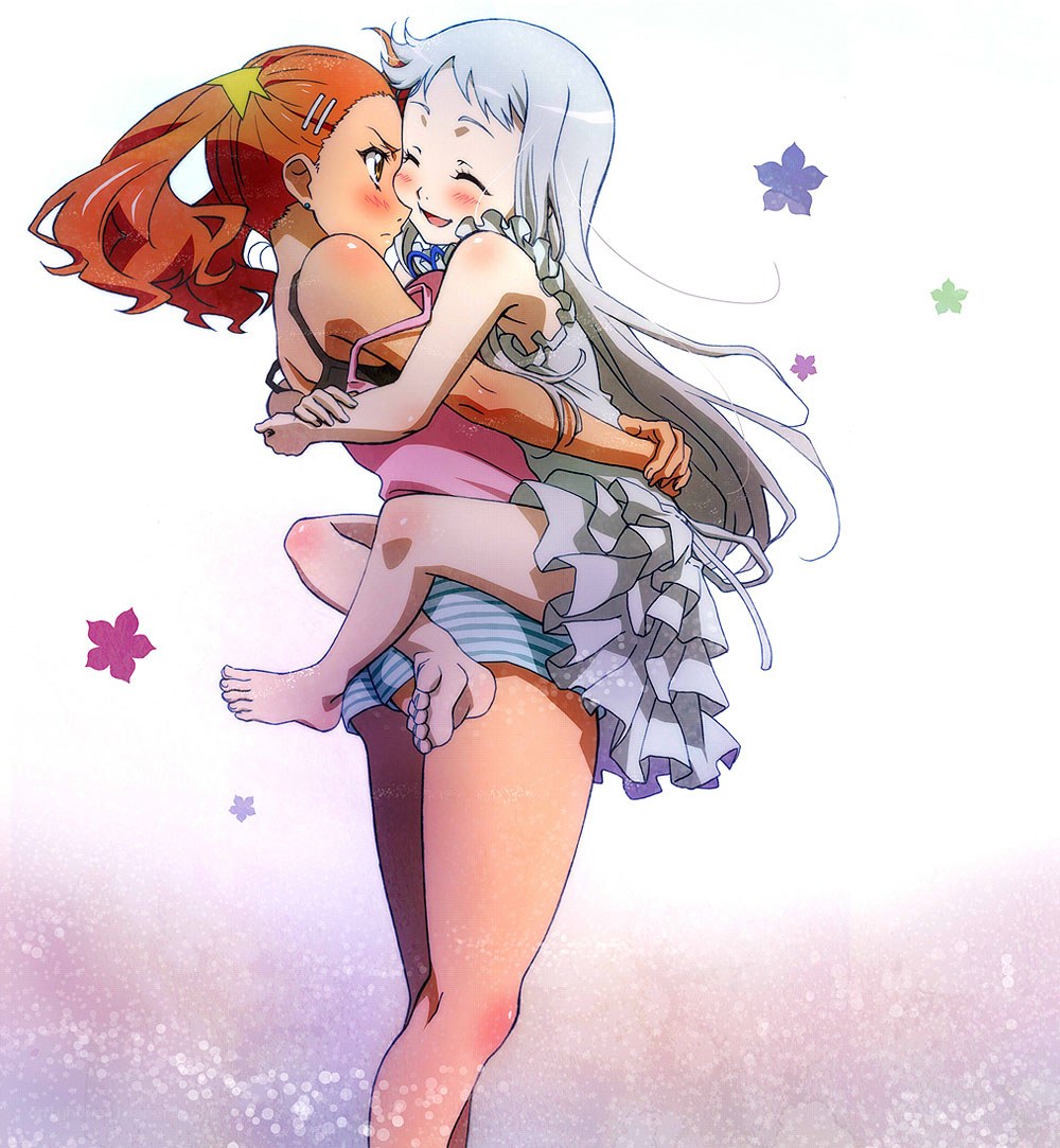 Anime girls hugging