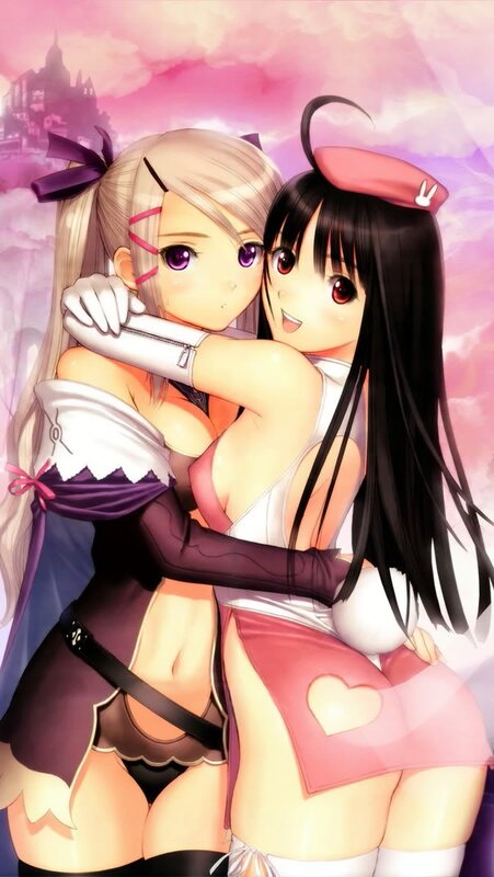 anime girls hugging