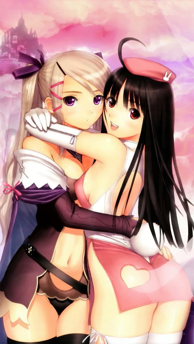 anime girls hugging
