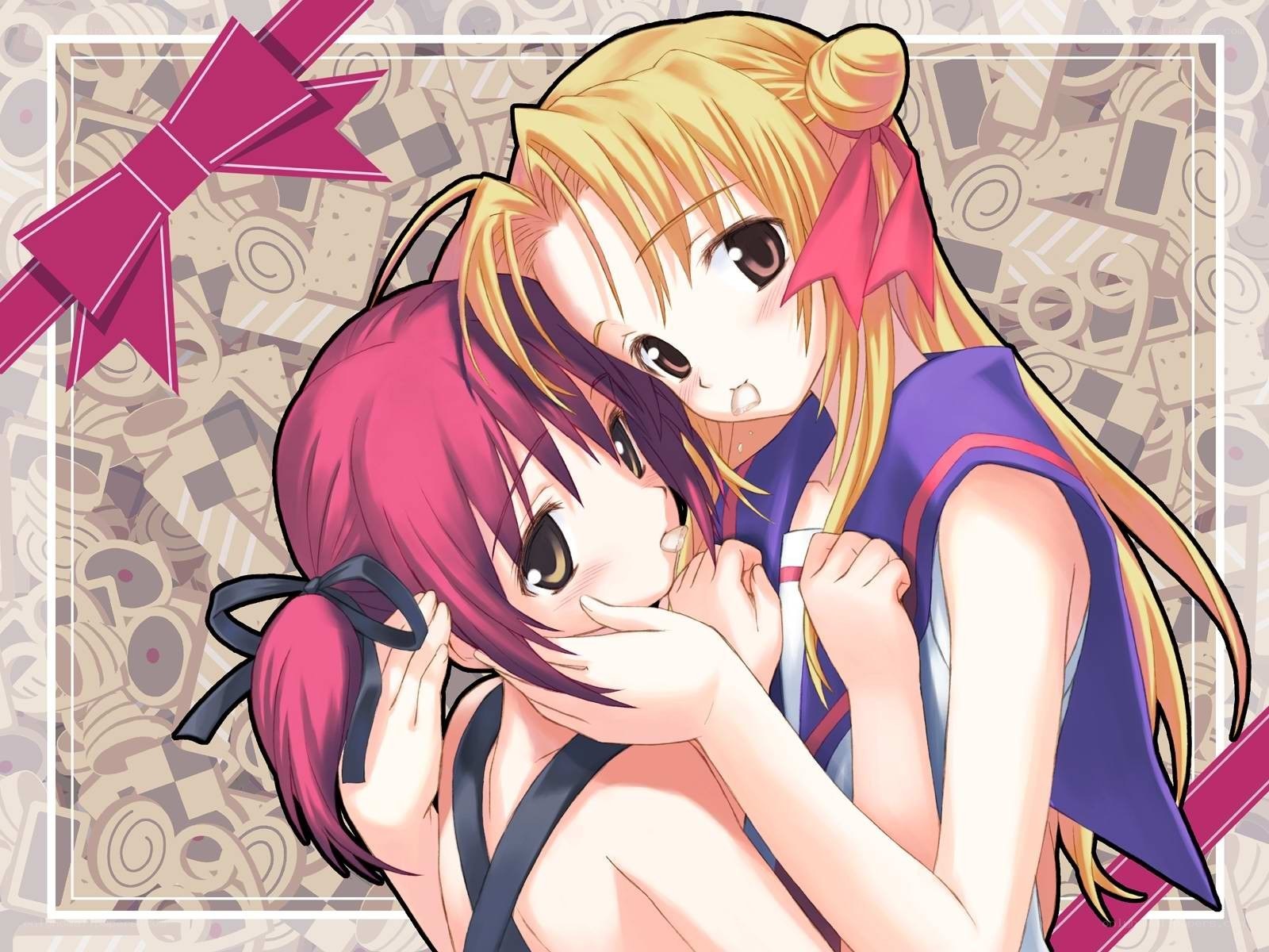 anime girls hugging