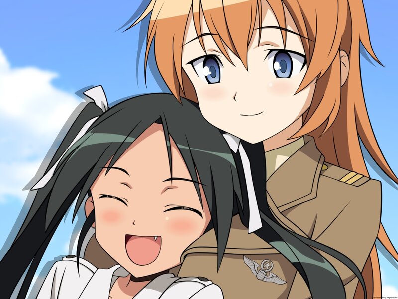 anime girls hugging