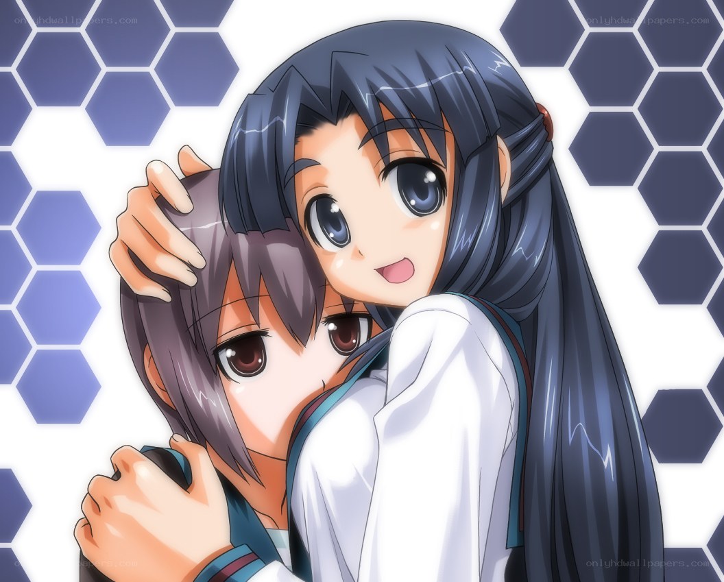 anime girls hugging