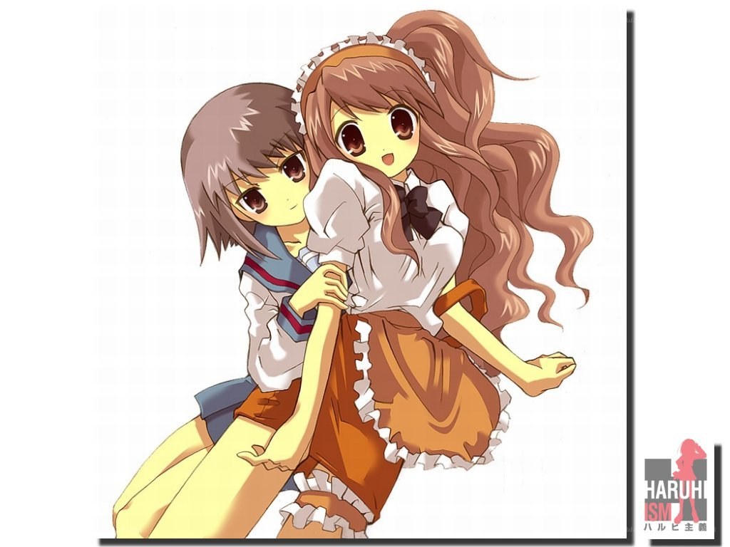 Anime girls hugging