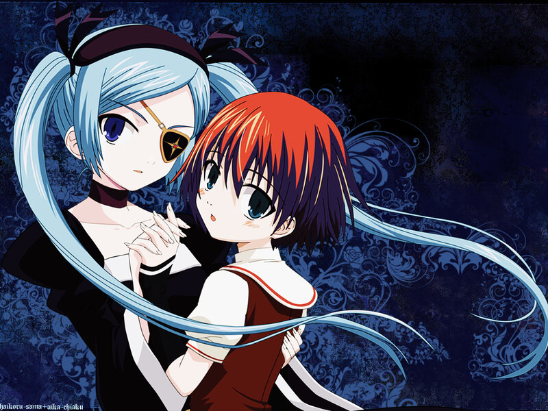 Anime girls hugging