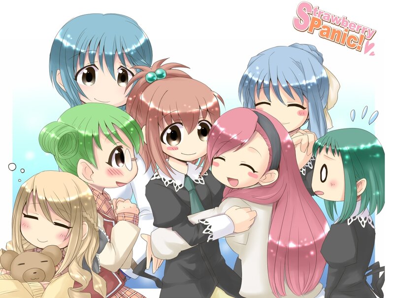 Anime Girls Hugging — Blue, Happy
