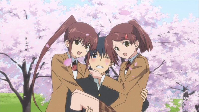 anime girls hugging boy