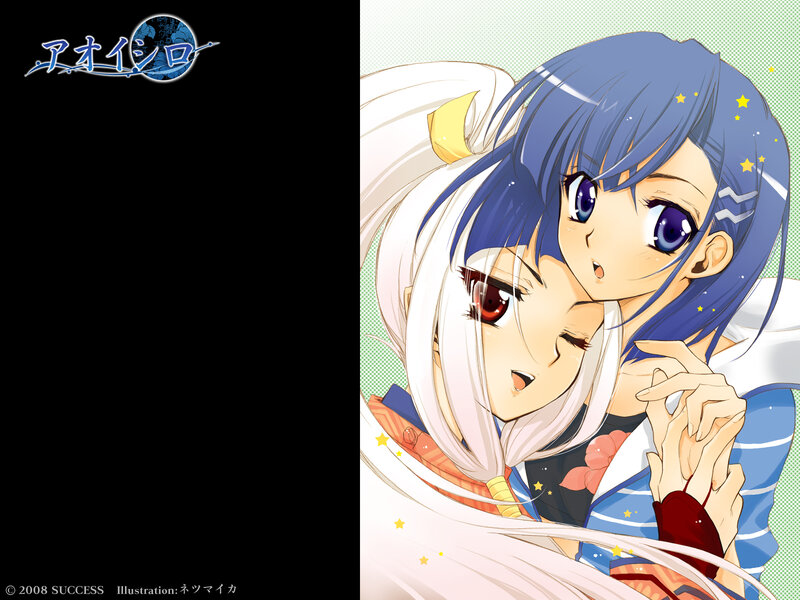 Anime girls hugging each other