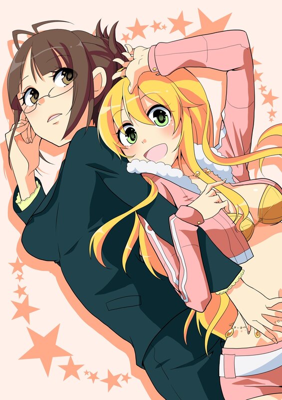 Anime girls hugging each other
