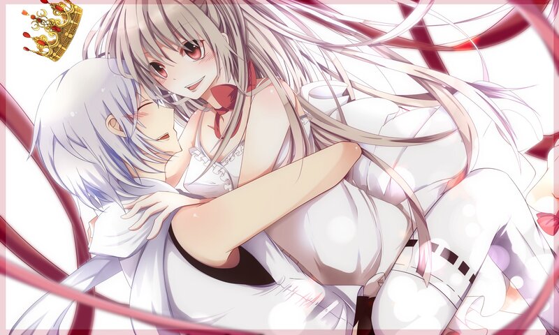 Anime girls hugging each other