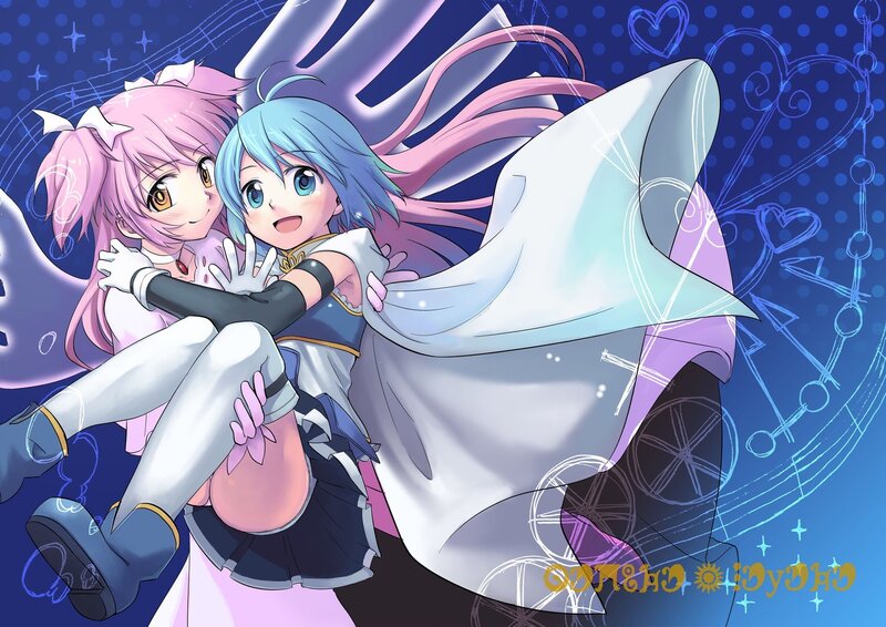 Anime girls hugging happily