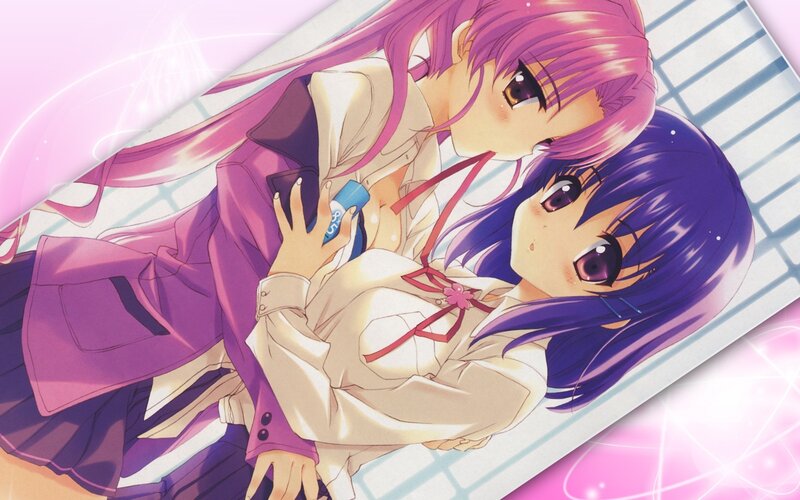 anime girls hugging on a blanket