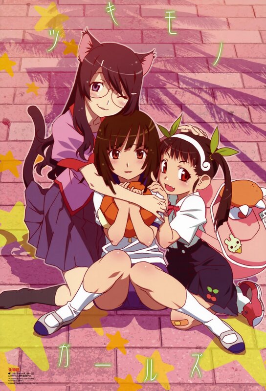 Anime girls hugging on a brick wall