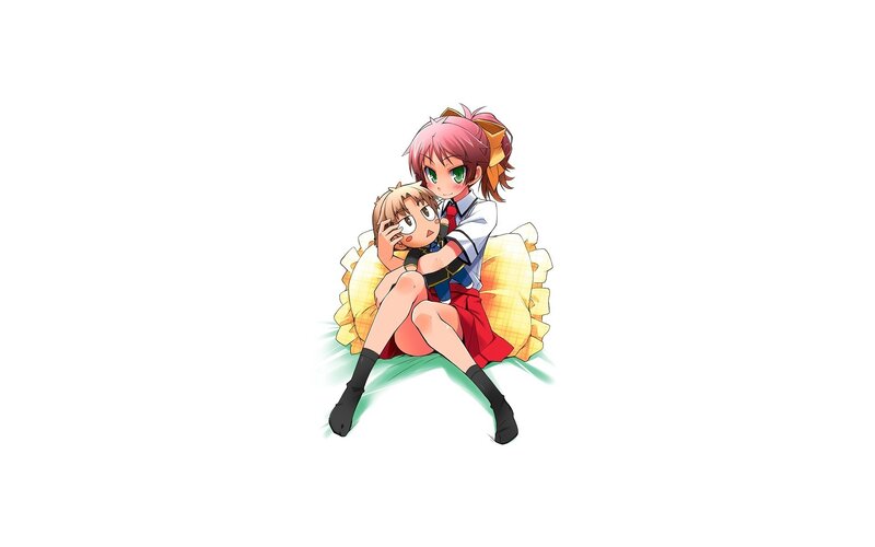 Anime girls hugging on a pillow