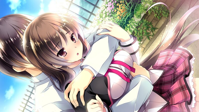 anime girls hugging outdoors