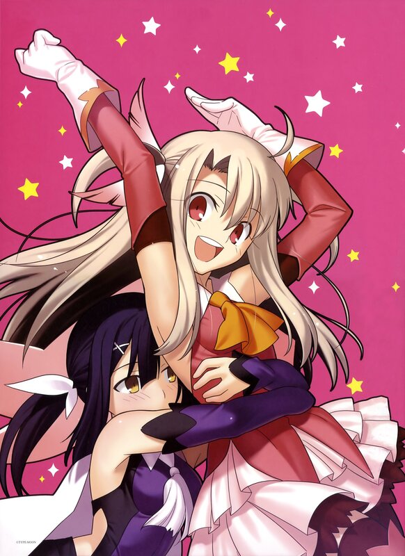 Anime girls hugging with stars