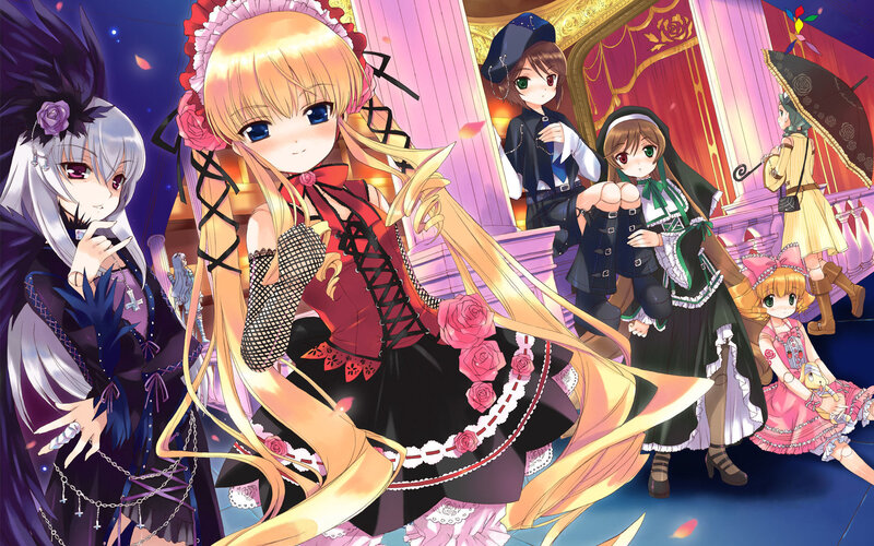 anime girls in a ballroom