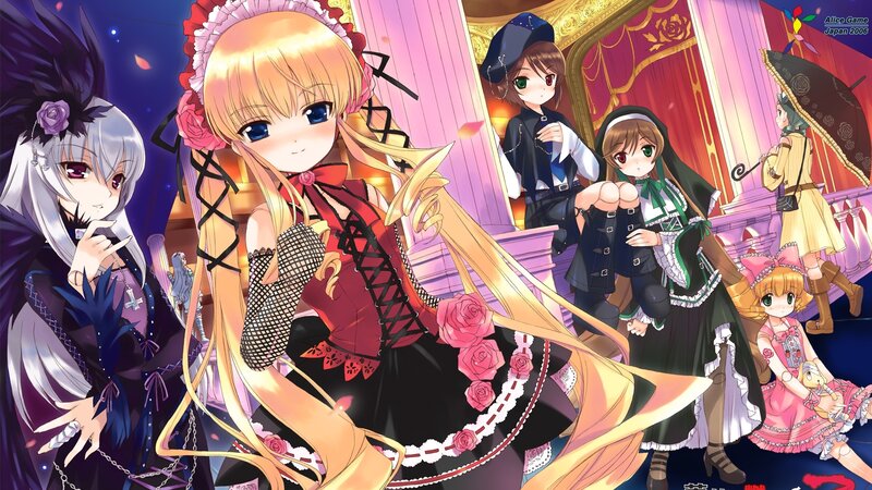 anime girls in a ballroom