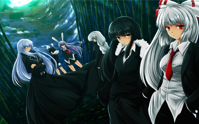 anime girls in a bamboo forest