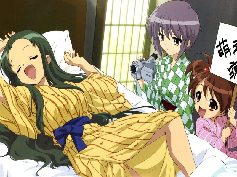 Anime girls in a bedroom scene