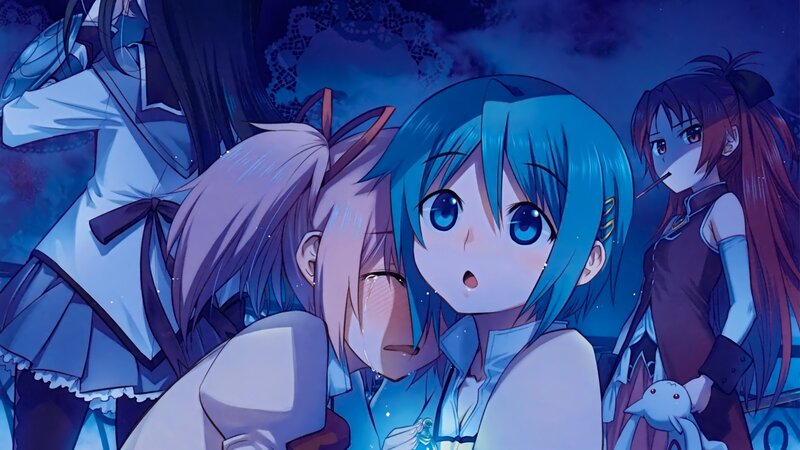 anime girls in a blue scene
