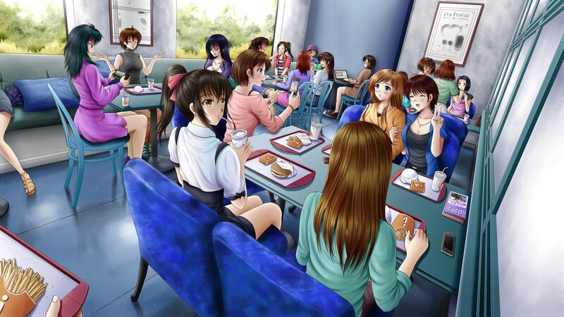 Anime girls in a cafe