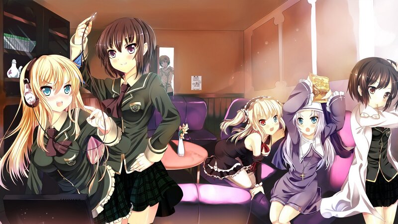 anime girls in a cafe