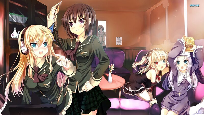 Anime girls in a cafe
