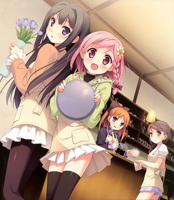 Anime girls in a cafe
