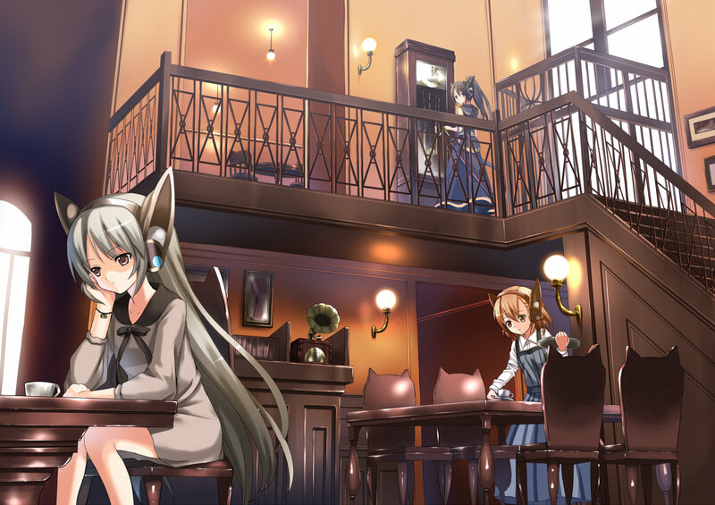 Anime girls in a cafe
