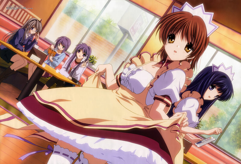anime girls in a cafe