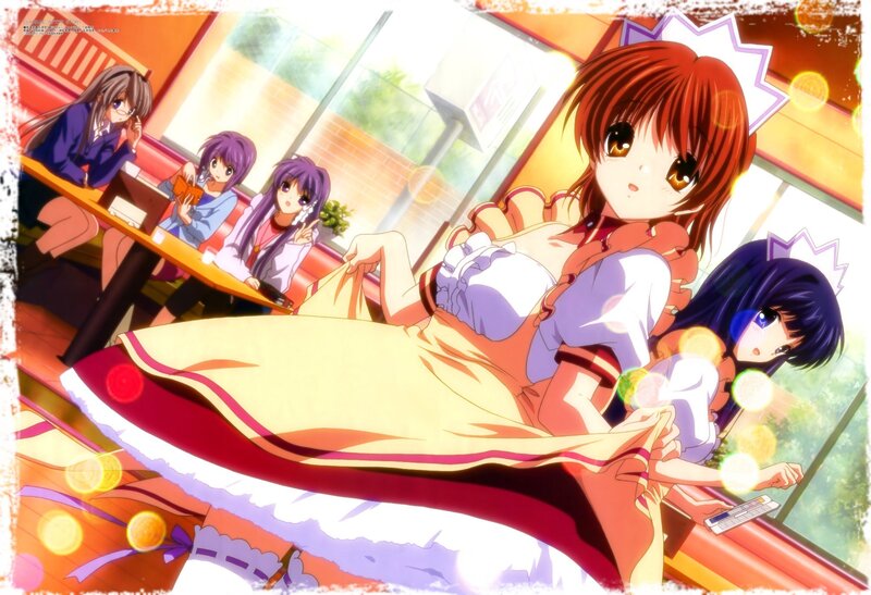 Anime girls in a cafe