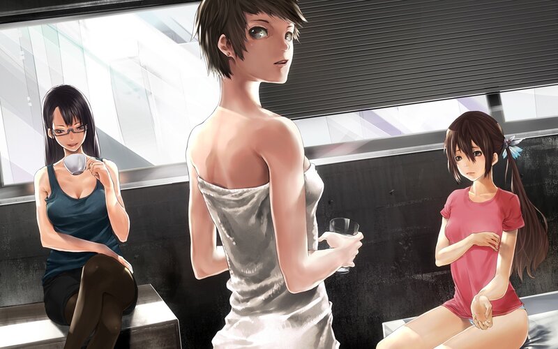 anime girls in a cafe