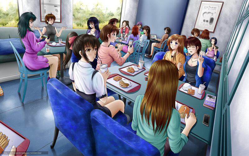 Anime Girls in a Cafe — Blue