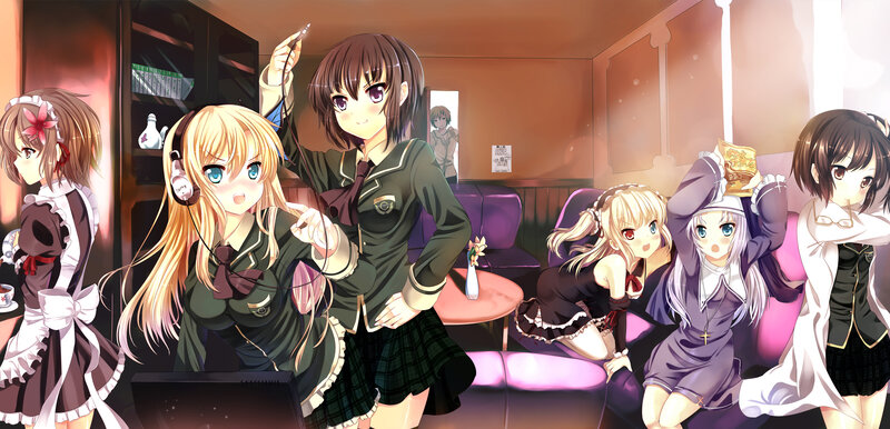Anime Girls in a Cafe — Purple