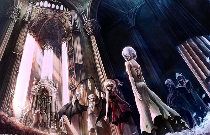 Anime girls in a cathedral