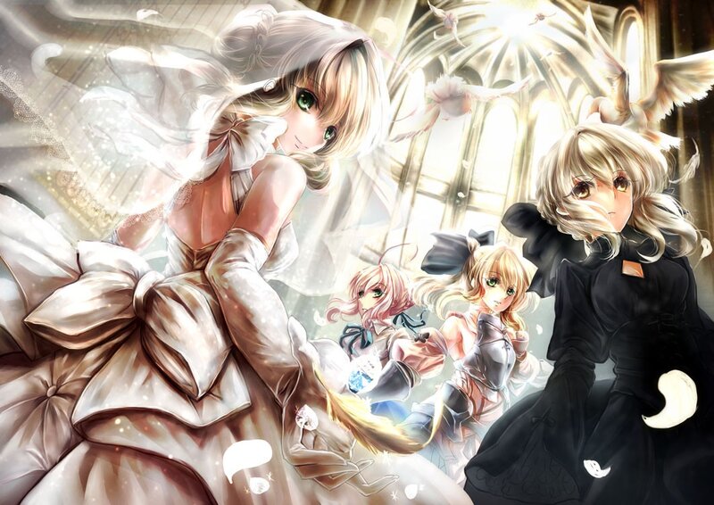 anime girls in a cathedral