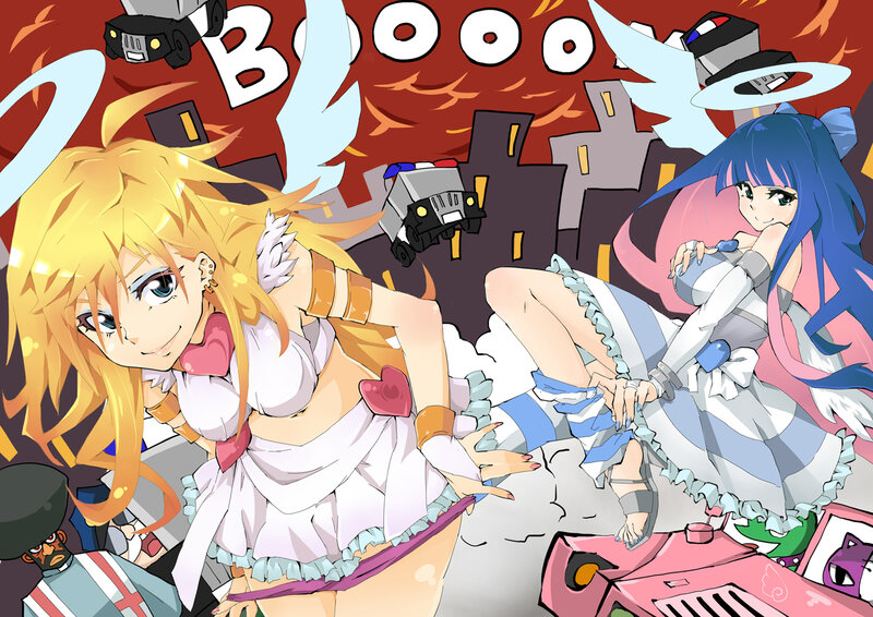 Anime girls in a chaotic city