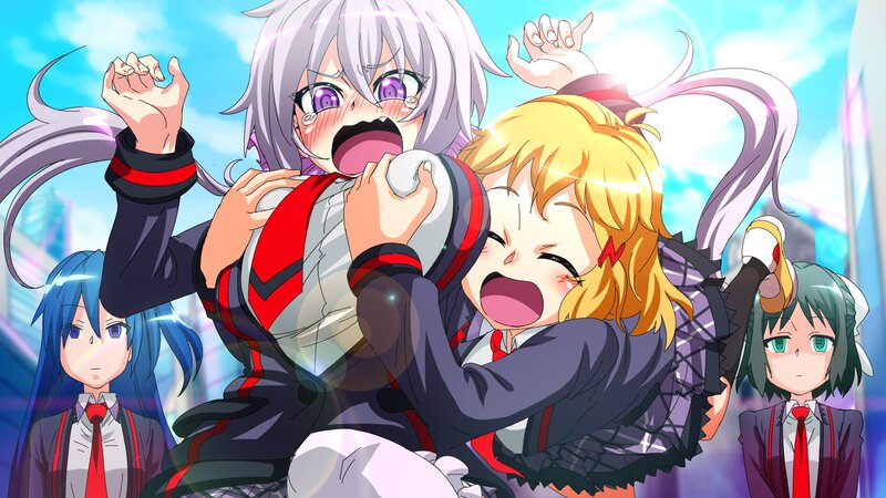 Anime girls in a chaotic embrace