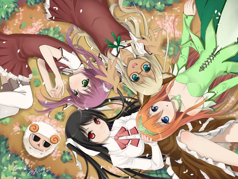 anime girls in a circle
