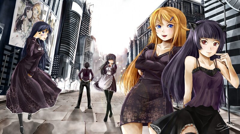 anime girls in a city