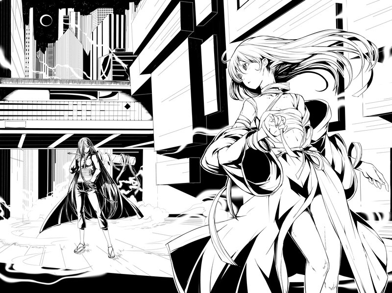 Anime girls in a city